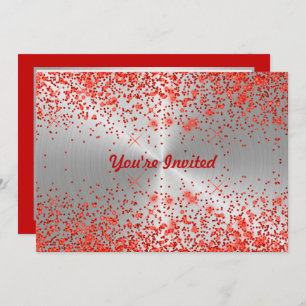 Convites Trendy Silver Metallic Red Glitter Aniversário