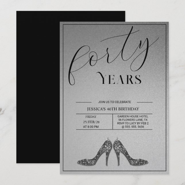 Convites Trendy Stiletto's Modern 40th Birthday (Frente/Verso)