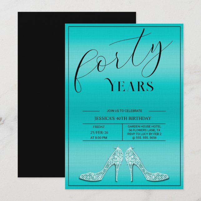 Convites Trendy Stiletto's Modern Feminine 40th Birthday (Frente/Verso)