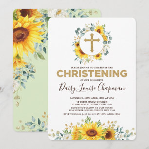 Convites Trendy Sunflower Greenery Amarelo Dourado Christen