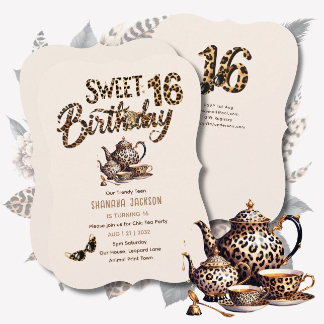 Convites Trendy Sweet 16 Leopard Print Tea Party (Criador carregado)