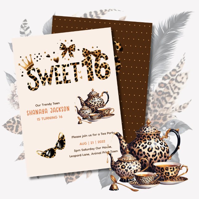 Convites Trendy Sweet 16 Leopard Print Tea Party (Criador carregado)