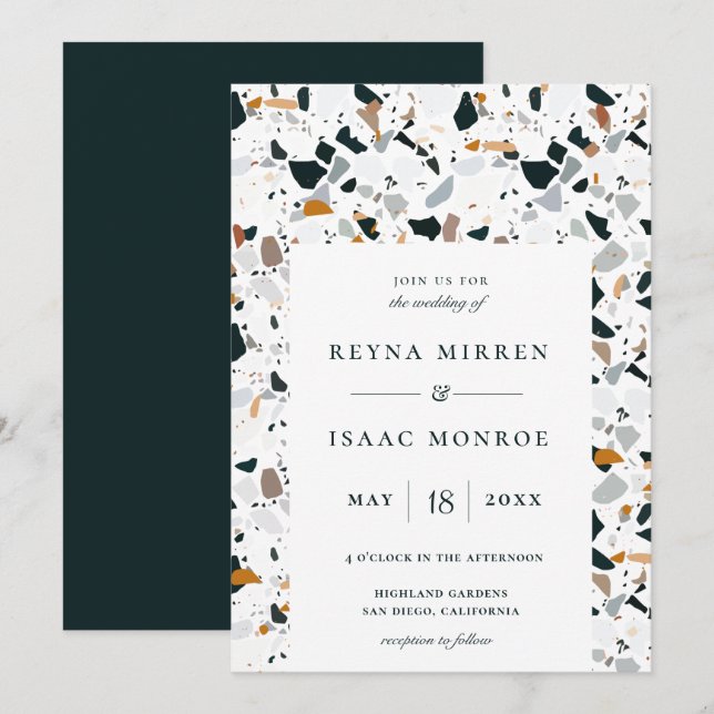 Convites Trendy Terrazzo Artisan Frame Wedding Invit (Frente/Verso)
