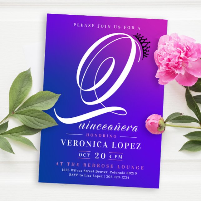 Convites Trendy Tiara Gradiente Rosa 15 Quinceañera (Criador carregado)