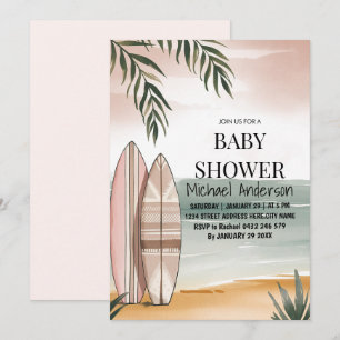 Convites Trendy tropical Summer surfing Beach Chá de fralda