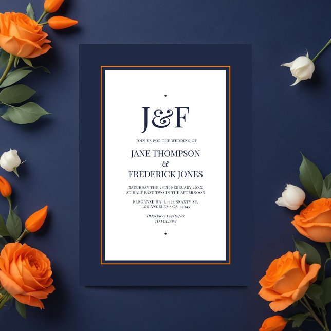 Convites Trendy Typografia Marinho e Orange Wedding (Navy and orange wedding)