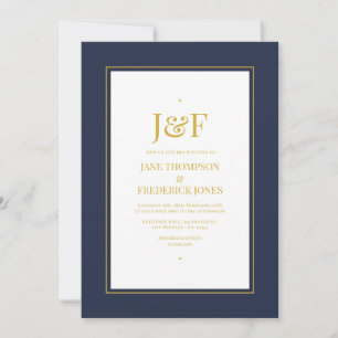 Convites Trendy Typografia Navy and Gold Weditation
