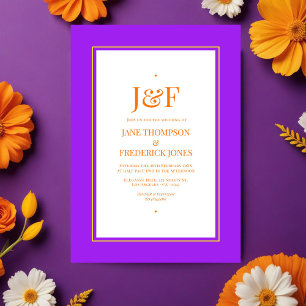 Convites Trendy Typografia Purple, Casamento Laranja E Amar