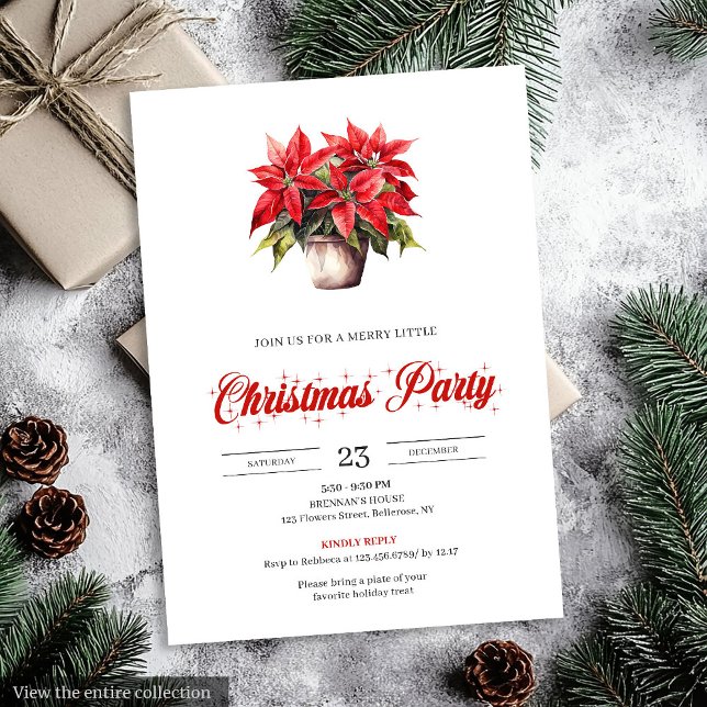 Convites Trendy Watercolor Christmas Flowers Holiday Invite (Trendy Watercolor Christmas Flowers Holiday Invitation)