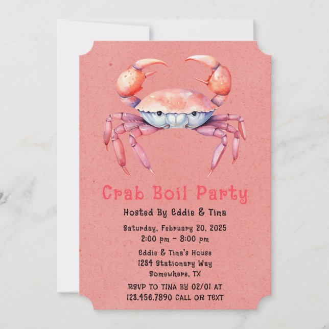 Convites Trendy Watercolor Crab Boil Party Ou Company Party (Frente)