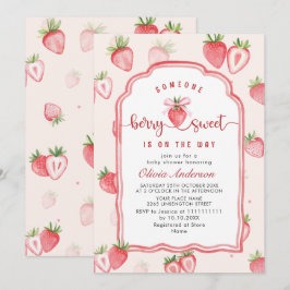 Convites Trendy Watercolor Meadow Strawberry Chá de fraldas