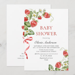 Convites Trendy Watercolor Meadow Strawberry Chá de fraldas
