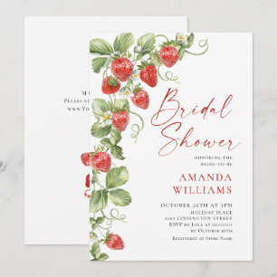 Convites Trendy Watercolor Meadow Strawberry Chá de panela