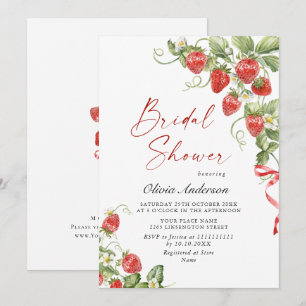 Convites Trendy Watercolor Meadow Strawberry Chá de panela