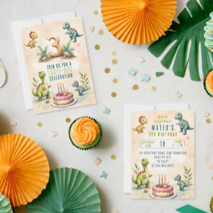 Convites Trendy Watercolor Três Rex Terceiro Aniversário 3d