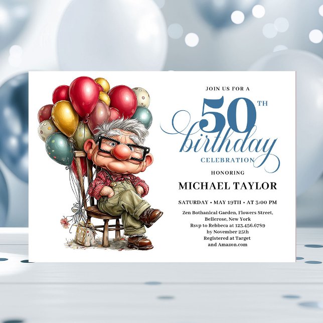 Convites Trendy Whimsical Man 50th Birthday Funny Humor   (Trendy Whimsical Man 50th Birthday Funny Humor Invitation

)