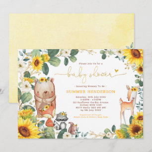 Convites Trendy Woodland Animal Chá de fraldas de girassol