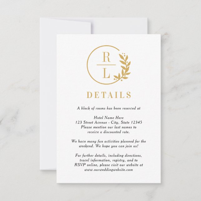 Convites Trendy Wreath EDITABLE COOR Wedface Details Card (Frente)