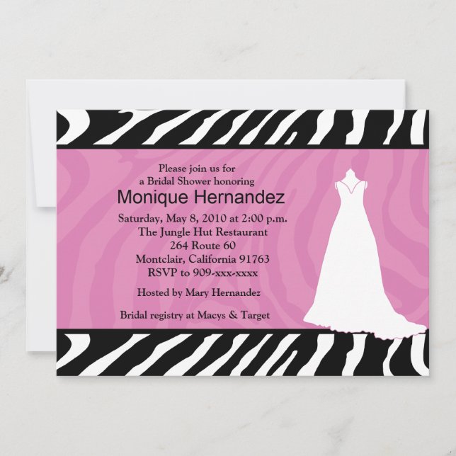 Convites TRENDY ZEBRA STRIPE Chá de panela rosa 5x7 (Frente)
