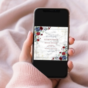 Convites TrendyLight Azul Borgonha Dourada Praça Floral