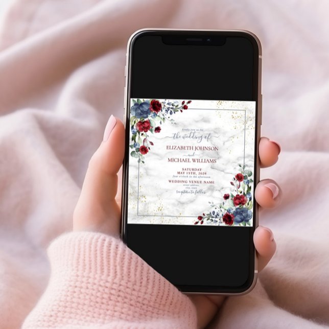 Convites TrendyLight Azul Borgonha Dourada Praça Floral (Criador carregado)