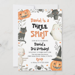 Convites Três aniversário de 3 anos de Halloween Cute Espír
