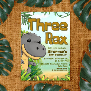 Convites Três aniversário de 3 anos Rex Boy