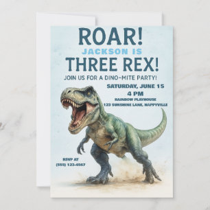 Convites Três Aniversário Rex - Boas-Rex Dinossauro