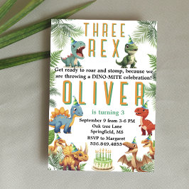 Convites Três anos rex Dinsoaur,watercolor t-rex