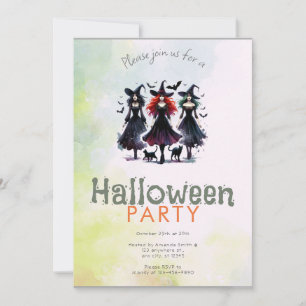 Convites Três Bruxas Gatos Pretos Morcegos Festa de Hallowe