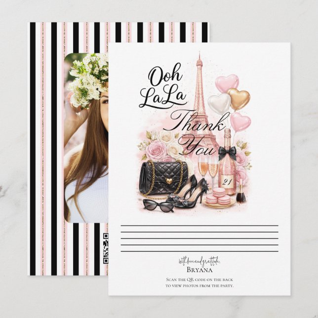 Convites Très Chic in the City Pink Paris Thank You Card (Frente/Verso)