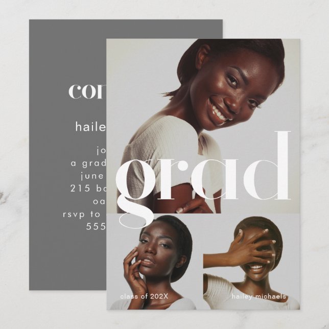 Convites Três Cinzas de Colagem de Fotografias (Frente/Verso)