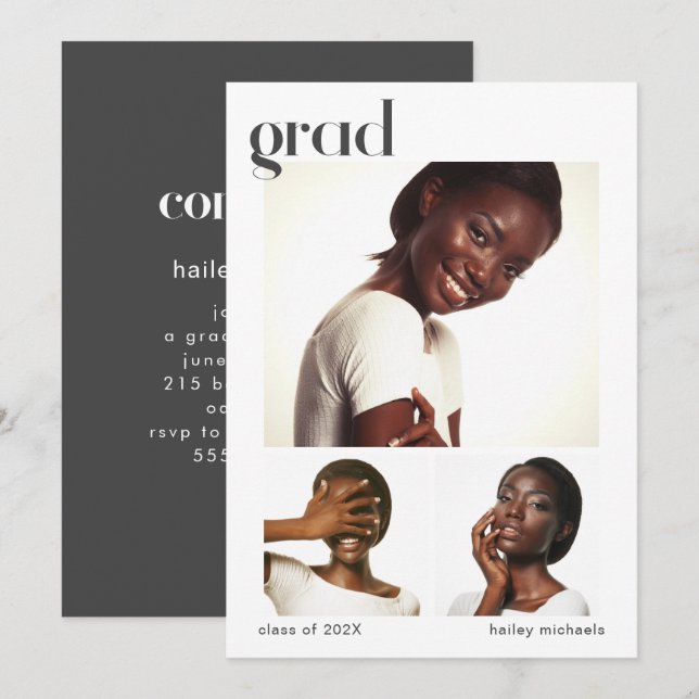 Convites Três Cinzas de Festa de formatura de Colagem de Fo (Frente/Verso)