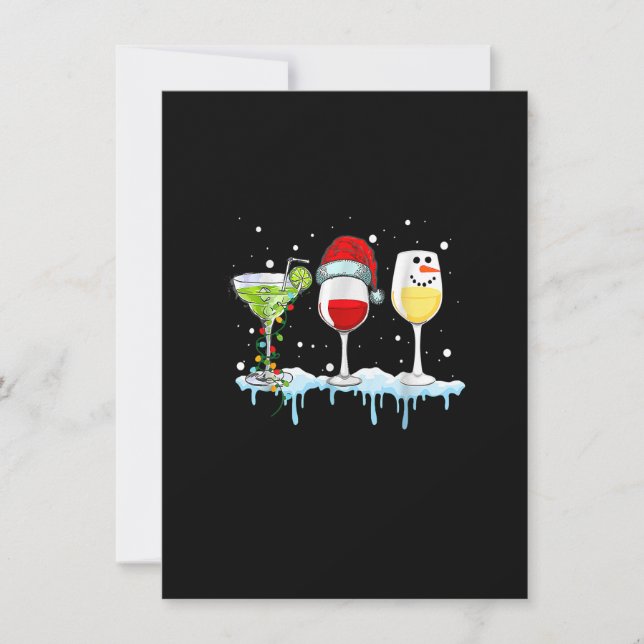 Convites Três Copos de Vinho Natal Boneco de Neve Chapéu do (Frente)