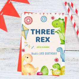 Convites Três Crianças Rex Festa de aniversário de 3 anos D
