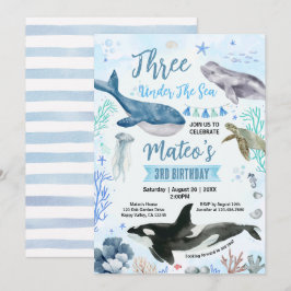Convites Três Debaixo do Mar Festa de Aniversário Aquarela