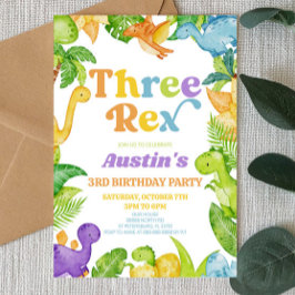 Convites Três Dinossauros Rex 3ª Festa de aniversário