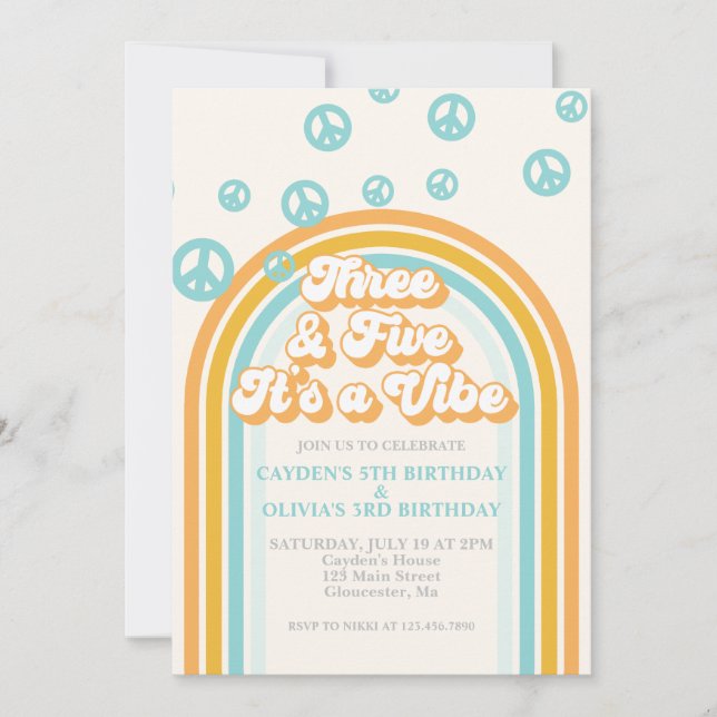 Convites Três e Cinco é uma Vibe Retro Festa de Aniversário (Frente)