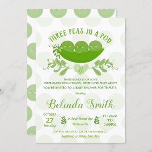 Convites Três ervilhas em Chá de fraldas neutro de Pod Trip