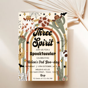 Convites Três Espírito Groovy Cactus Halloween Aniversário