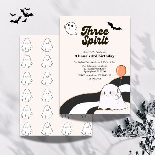 Convites Três Espírito Retro Halloween aniversário de 3 ano