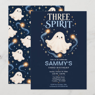 Convites Três Espíritos Fantasma Azul Halloween 3º Aniversá
