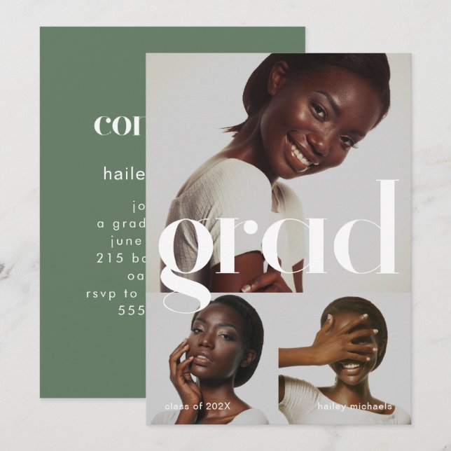 Convites Três Festa de formatura do Sage de Colagem de Foto (Frente/Verso)