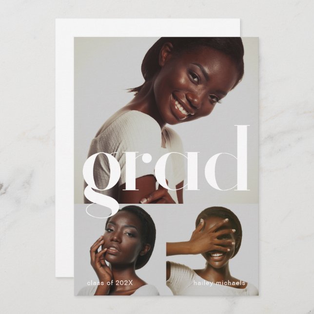 Convites Três Festa de formatura Preta de Colagem de Fotos (Frente/Verso)