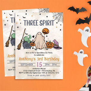Convites Três Festas de aniversário de 3 anos de Halloween
