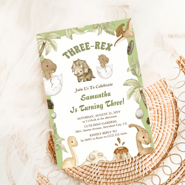 Convites Três Festas de aniversário de 3 anos do Rex Dinoss (Criador carregado)