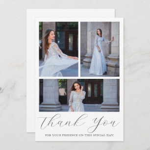 Convites Três Fotografias Quinceanera Blue Floral Script