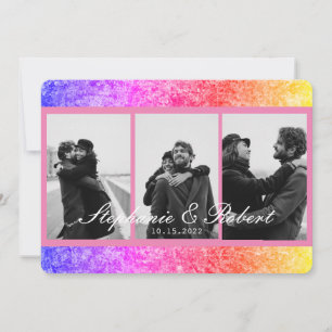 Convites Três Fotos: Casamento de Abstrato cor-de-rosa Unic