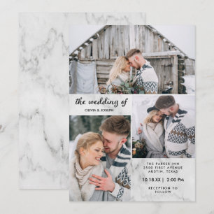 Convites Três fotos no visual elegante do mármore  Casame