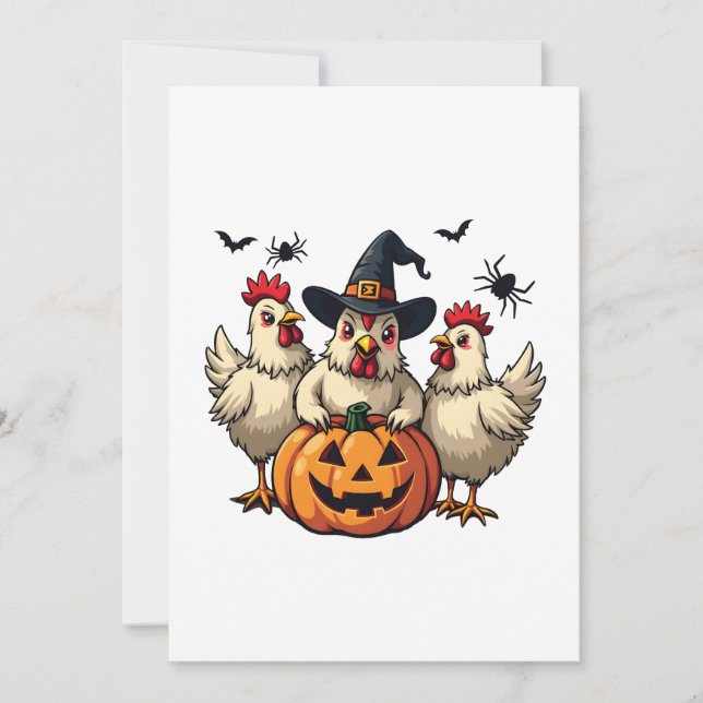 Convites Três Frangos Assustadores de Halloween Fazendeiro  (Frente)